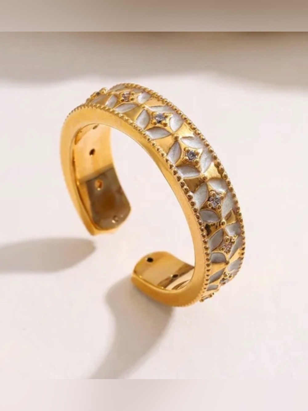 Gold and White Enamel Vintage Inspired Ring